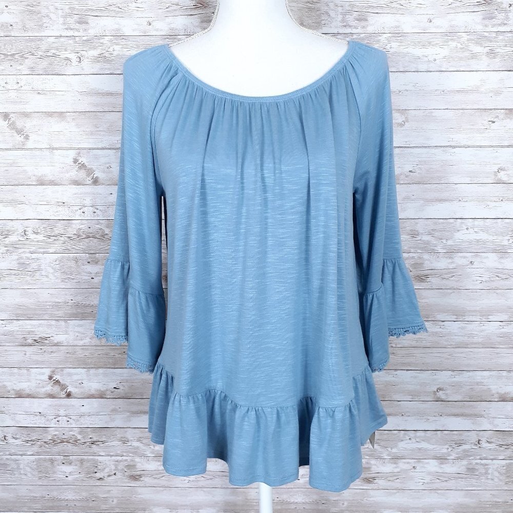 Light Blue Ruffle-Hem Women's Top